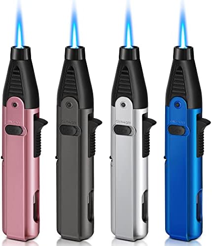 SAMNIU 4 Pack of Butane Torch Lighter, Refillable Butane Gas, Mini Jet Flame Blow Torch Lighters for Candle, Grill, Kitchen, Father's Day gift for men dad (Gas not Included)
