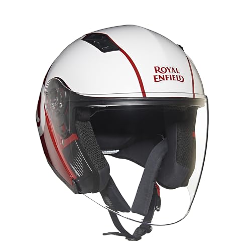 Image of Royal Enfield ISI Certified Lightwing Open Face Riding Riding Helmet Ro Gls Red /Wht XL-620Mm-High Impact Grade Thermoplastic & High Density Head EPS Liner for Superior Impact Protection & Durability