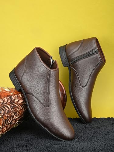 Image of FENTACIA Men's Faux Leather Formal Ankle Chelsea Boots
