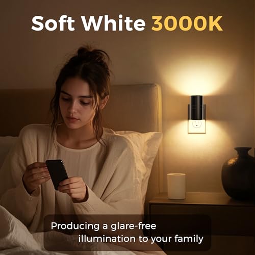 Image of L LOHAS LED Night Light, Automatic Night Lights Plug into Wall, 2 Pack Nightlights with Light Sensor, 3000K Soft White 0-100LM Dimmable Modern Nightlight for Kids Bedroom Hallway