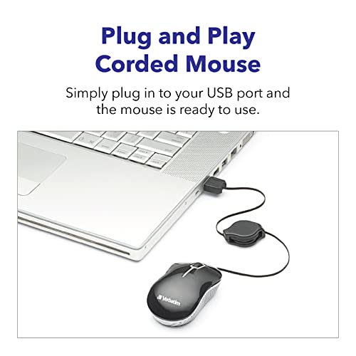Verbatim Wired Optical Computer Mini USB-A Mouse - Plug & Play Corded Small Travel Mouse with Retractable Cable – Black 98113 by Verbatim - Image 5