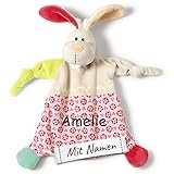 Schmusetuch mit Namen personalisiert (BESTICKT, nicht bedruckt) für Neugeborene, Babys und Kleinkinder. Ideal für Babyschale, Gitterbett und Kinderwagen und ein schönes Willkommensgeschenk für Junge und Mädchen zur Geburt, Taufe, Ostern, Weihnachten oder Geburtstag.