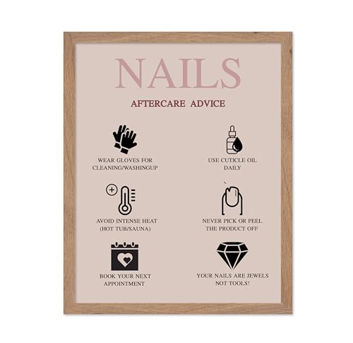 Image of Poster Master Nails Aftercare Advice Print - Manicure Poster - Fashion Art - Trendy Gift for Men, Women & Fashionista - Chic Pop Art Wall Decor for Salon, Spa or Nail Bar - 8x10 Beige Framed