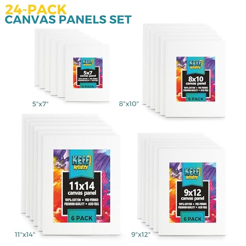 KEFF 24-Pack 𝗣𝗥𝗘𝗠𝗜𝗨𝗠 Canvas for Painting, 6 of 5x7, 8x10, 9x12,11x14 Painting Canvas Boards, Art Supplies for Adults & Kids - 100% Cotton Primed Canvases for Painting Acrylic, Oil, Watercolor by KEFF - Image 6