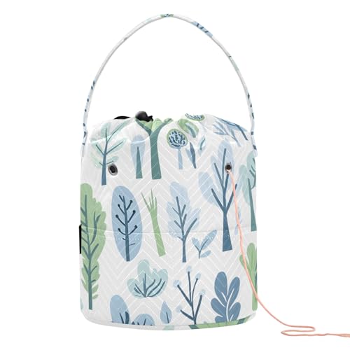 Yarn Storage Bag Small Crochet Bag Knitting Bag Organizer Blue Green Tree Yarn Bags for Crocheting Basket