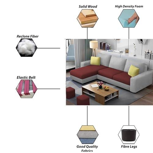 Image of Orland 4 Seater LHS L Shape Sofa Set for Living Room | Color - Maroon Grey | Premium Fabric Sofa