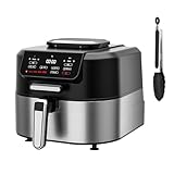 Lellaluka Freidora Grill Sin Aceite - Freidora De Aire 6l Con Hasta 265°C, Termómetro Incorporado, Temporizador Y 5 Programas De Cocción - 1700w Airfryer & Smokeless Grill