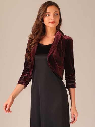 Image of Allegra K 3 /4 Sleeve Velvet Shrug for Women's Open Front Bolero Cropped Cardigan Top