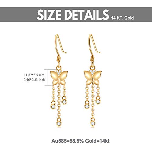 Sisgem 14K Real Gold Butterfly Tassel Earrings For Women,Yellow Gold Moissanite Elegant Heart Butterfly Dangle Earrings,Anniversary Birthday Gifts For Mom Wife (Yellow) #TOP6