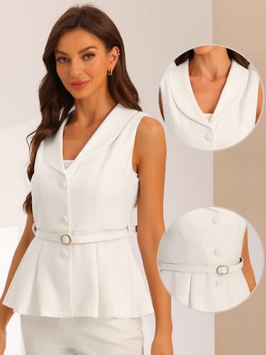 Allegra K Sleeveless Blazer for Women's Formal Dressy Casual Shawl Collar Belted Peplum Blazers2