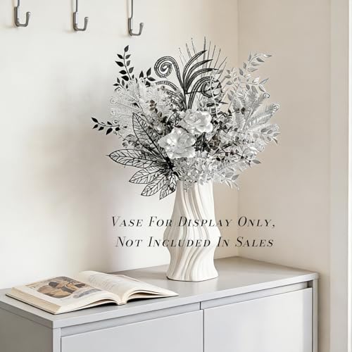 Image of Black silver artificial decorative bouquet, Luxury Gothic silk flowers 17''
