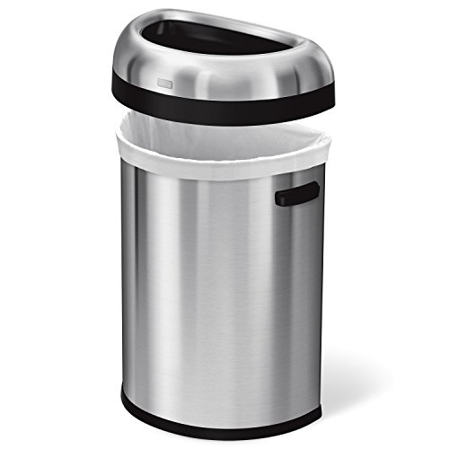 Image of simplehuman 80 Liter / 21.1 Gallon Extra Large Semi-Round Open Top Trash Can Commercial Grade Heavy Gauge Brushed Stainless Steel, ADA-Compliant