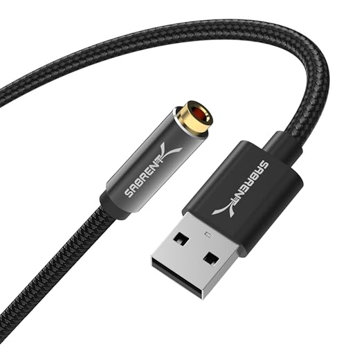SABRENT Adaptador de Audio USB a Jack 3,5mm | Tarjeta de Sonido Externa para Auriculares con Cable de 50cm de Nylon | Compatible con PS4, Windows y Mac [CB-UA35]