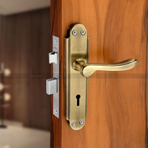 Image of Duke Stainless Steel Mortice Door Lock Set 2003 BA KY for Main Door, Kitchen, Bedroom, Office, Brass Lock Body with Premium Design and 3 Keys Brass Antique Color 190 MM (8 INCH)