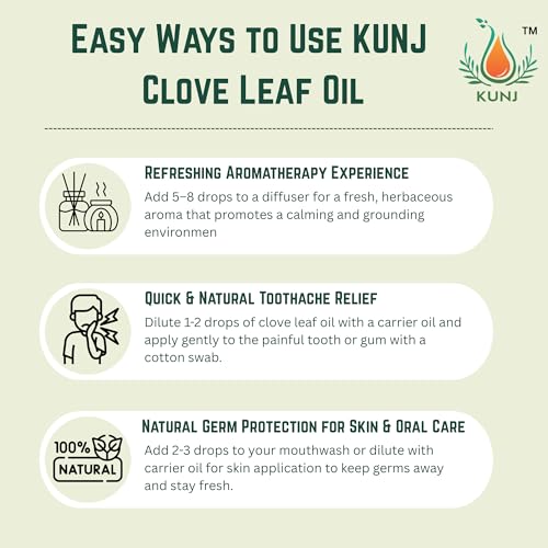 Image of KUNJ Clove Essential Oil 30ml - 100% Pure & Natural Undiluted | Clove Oil for Skin Care, Hair Growth & Scalp | For Diffuser, Aromatherapy, DIY Candle & Soap Making | Therapeutic Grade