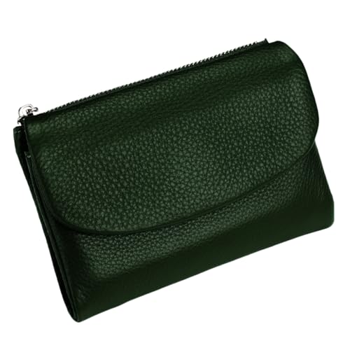 Unisex Pebble Leather Wallet, 5.3In Short Genuine Leather Coin Card Holder, Short Genuine Leathers Purse for Coins and Cards (dark green)