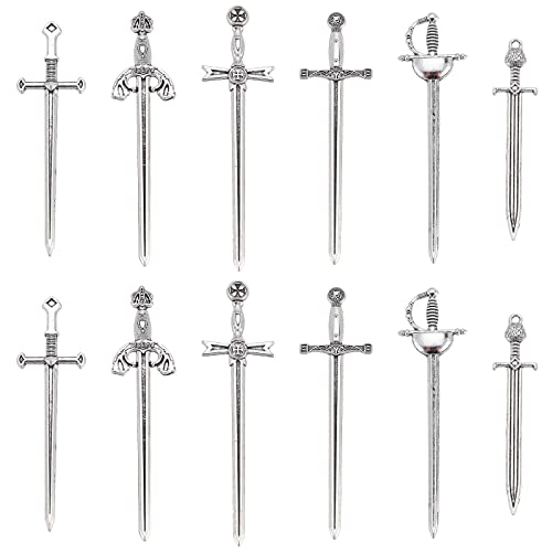 SUNNYCLUE 1 caja de 24 abalorios de Espada de Estilo Tibetano y Cuchillo, Marcapáginas, Abalorios de Aleación de Armas En Miniatura para Hacer Joyas