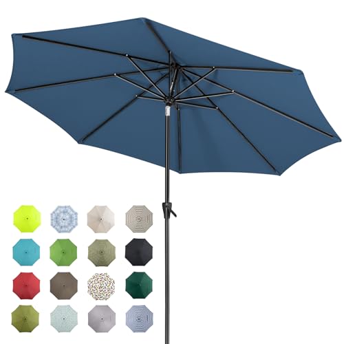 Tempera 10ft Patio Market Outdoor Table Umbrella with Auto Tilt and Crank, Large Sun Umbrella with Sturdy Pole & Fade Resistant Canopy, Easy to Set, Marine