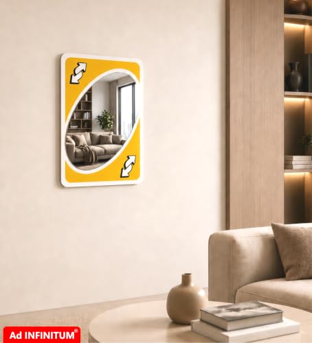 Image of AD INFINITUM Multilayer Wooden Wall Art With Mirror Hanging Decor for Contemporary Home, Bedroom, Living Room, Office etc., (UNO Reverse Yellow)