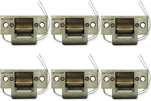 Seco-Larm SD-991A-D1Q Pack of 6 Mini No-Cut Electric Door Strikes; Indoor Use, Converts Cylindrical Lock Sets Into an Electronic Access-Controlled Locking System, Stainless Steel Keeper