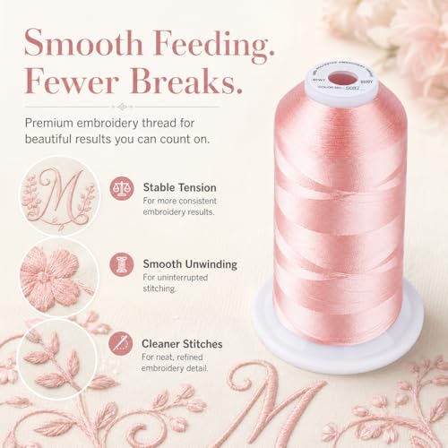 Image of Simthread 5500Yds 40WT Polyester Embroidery Thread Md Peachy Pink S087 | High-yardage 5000M spool offers smooth feeding and stable 40WT polyester thread for home and commercial embroidery machines.