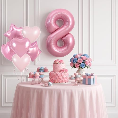 Image of TONIFUL 8th Birthday Balloons Kit 40 Inch Pink Large Number 8 Foil Balloon