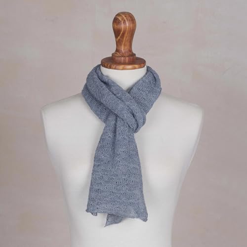 NOVICA Artisan Handmade 100% Baby Alpaca Scarf Wrap in Steel Blue from Peru Wool Accessories Scarves Solid ' Steel Blue Gossamer'4
