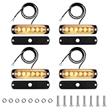 Mewneap 4 Pièces Feu de Pénétration Ambre LED 12V 24V, Feu d’Avertissement Voiture 6 LED 18W IP65, Barre Lumineuse Étanche pour Camion SUV Tracteur Bateau