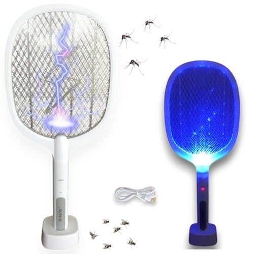 Raquete Elétrica Mata Mosquito Pernilongo E Insetos Armadilha Contra Dengue Com Base E Luz Roxa Led