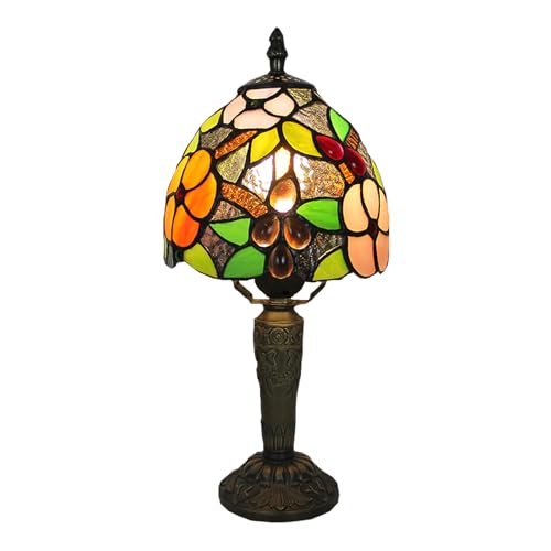 tuomoxte Tiffany Style Small Table Lamp,Green Beads Stained Glass 3 Color Temperature Antique Table Lamps,Bedside Nightstand Lamp for Bedroom,Living Room,Home Office, Include LED Bulb,6X6X12.5Inch