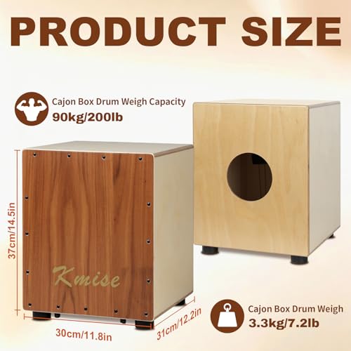 Kmise Portable Cajon Drum Box, 11.8×12.2×14.5\" Adjustable Snare Cajons Drums, Solid Acacia & Birch Wood, Percussion Instrument Gift for Adults Kids, With Carry Bag,for Home Live Performance Practice - Thumbnail 2