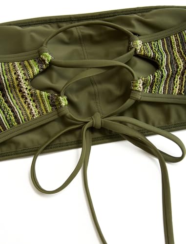 Image of ZAFUL Women Strapless Textured Bandeau Bikini 2 Piece Swimwear Cheeky Solid Lace up Bathing Suits