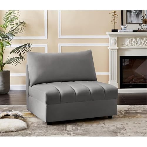 Sillón Modular Terciopelo Gris Sin Brazo miniatura 2