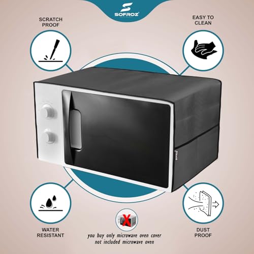 Image of Microwave Oven Cover for Durable, Waterproof and Dustproof Kitchen Protector with 4 Side Storage Pockets for Kitchen Accessories (100 x 35 cm) (Grey)