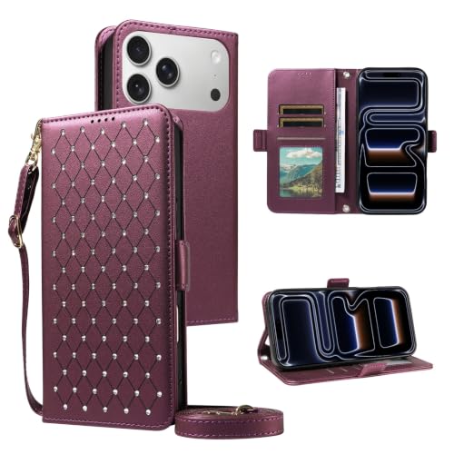 Étui compatible avec iPhone 15 Plus violet étui portefeuille à rabat en cuir pailleté