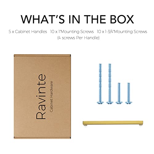 Image of Ravinte 5 Pack 8 Inch Square Kitchen Cabinet Handles Cabinet Pulls Brushed Brass Drawer Pulls Cupboard Hardware Kitchen for Cupboard Dresser Drawer Handles