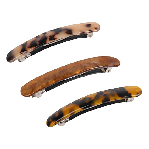 3PCS French Tortoise Shell Automatic Hair Barrettes and Retro Clasps for Women's Thick Medium Volume Hair (Sakura Pink, Ivory, Lavender)