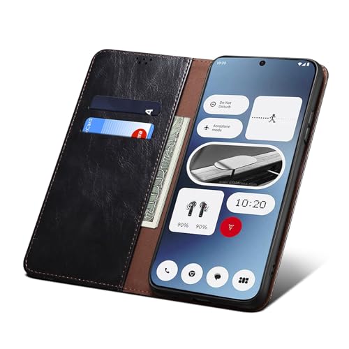 Image of Cubix Flip Cover for Nothing Phone 2a Case Leather Wallet Cover with Kickstand Card Slots Magnetic Closure (Black)