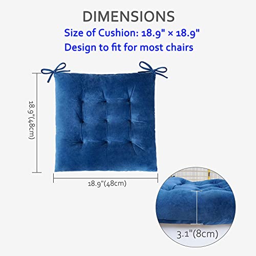 Elfjoy Set Of 4 Square Chair Pads Indoor Seat Cushions Pillows With Ties Thick Soft Seat Cushion For Kitchen Dining Office Chair (18.8", Navy1) #TOP2