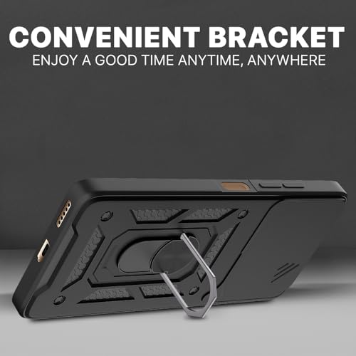 Image of Pikkme D10 Tough Armor Bumper Case | 360 Protection Case | Sliding Camera Shield Cover & Ring Holder Stand Back Cover for Vivo T3 Pro 5G / iQOO Z9s Pro 5G (Black)