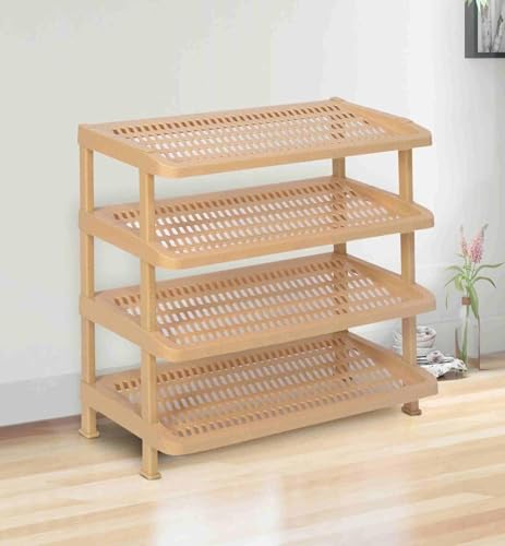 Image of Nilkamal Multipurpose Rack for Book Shelve | Shoes Storage Rack | for Home Shoe Stand|Kitchen Rack (Marble Beige, 4 Shelves)