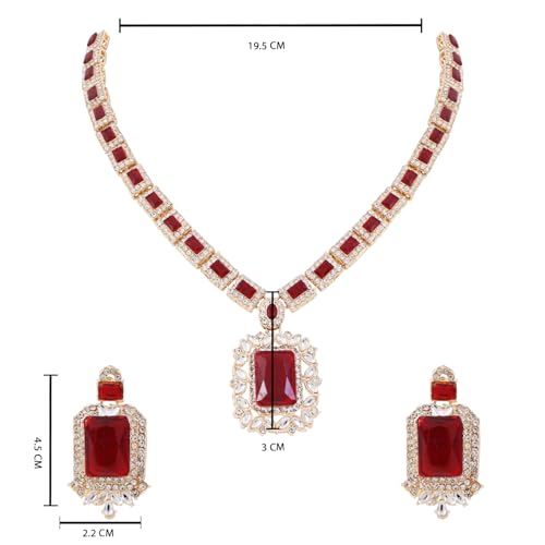 Image of I Jewels Gold Plated Stylish Design Crystal Diamond Necklace & Earrings Jewellery Set for Women