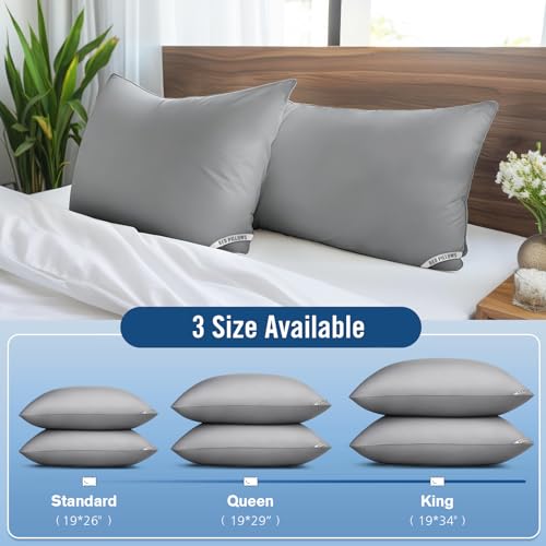 Image of Piwaal King Size Pillows 4 Pack Gray, Soft Firm Support for Sleepers | Set of 4 gray king pillows with down-alternative plush fill. Breathable & supportive for back, stomach, or side sleepers.