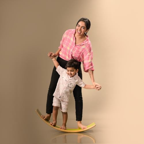 Image of AARIV Wooden Balance Board for Kids & Adults, Waldorf Montessori Toy, Non-Slip Cork Base, Up to 100kg
