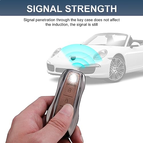 YO&YOYE Compatible with Porsche Key Fob Cover with Keychain Leather Key Case Protector Fit for Porsche Cayenne 911 Taycan Panamera, Brown by YO&YOYE - Used condition - Image 5