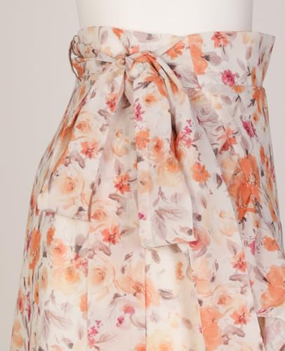 ThCreasa Womens Boho Floral Print High Waisted Wrap Skirts Ruffle Hem Tie Knot Summer Chiffon Flowy Midi Skirts3