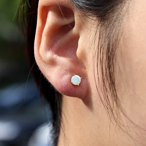 Opal Stud Earrings For Women Teens Girls Hypoallergenic 925 Sterling Silver Post Stud Earrings Sets For Multiple Piercing Jewelry Gift (White Fire Opal-Silver) #TOP3
