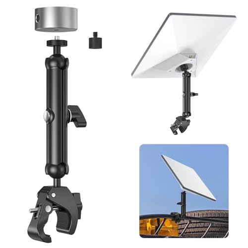 Starlink Mini RV Mount, Aluminum Starlink Mini Clamp Mount with Pipe Adapter, 1/4'-20 & 3/8'-16 Thread & Adjustable Bracket Fits 2025 Starlink Mini, for RV, Boat, Camper, Roof Rack, Balcony, and More