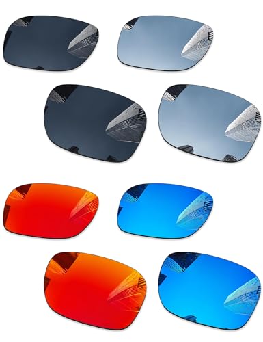 Image of 4 Pairs Ploarized Replacement Lenses for Oakley Holbrook Metal OO4123 Sunglasses - Black + Silver Titanium + Ice Blue + Fire Red