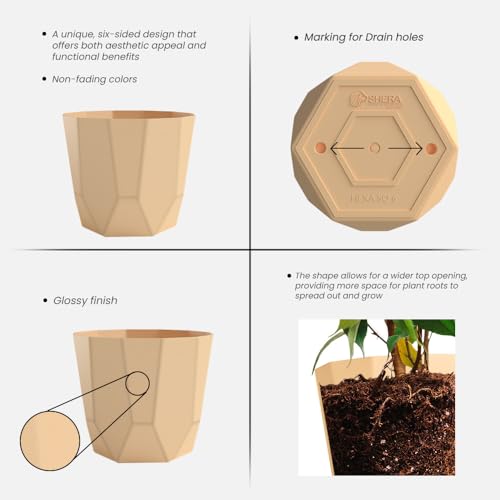 Image of YUCCABE ITALIA SHERA Hexa Plastic Planter Pot for Plants | Decorative Flower Pot | UV Protected Lightweight Indoor Outdoor Gamla for Home Decor, Balcony, Garden & Living Room